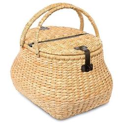 BirdRock Home Seagrass Picnic Basket - Hand Woven - Seagrass - Decorative Metal Latches - Divided Lid - Home Décor - Folding Handles