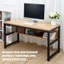 TOPSKY 55'' Computer Desk with Bookshelf/Metal Hole Cable Cover 1.18'' Thick Desk (Natural)