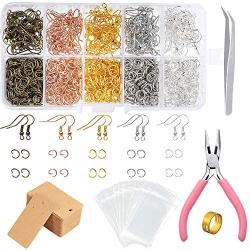 PP OPOUNT 1328 Pieces Earring Making Supplies Kit with Earring Hooks, Jump Rings, Earring Cards Holder, Pliers, Tweezers, Jump Ring Opener for Earrings Making and Repairing (Assorted Colors)