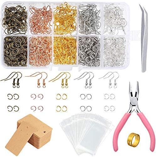 PP OPOUNT 1328 Pieces Earring Making Supplies Kit with Earring Hooks, Jump Rings, Earring Cards Holder, Pliers, Tweezers, Jump Ring Opener for Earrings Making and Repairing (Assorted Colors)