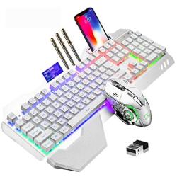 Wireless Gaming Keyboard and Mouse,RGB Backlit Rechargeable Keyboard Mouse with 5000mAh Battery Metal Panel,Removable Hand Rest Mechanical Feel Keyboard and 7 Color Gaming Mute Mouse for PC Gamers