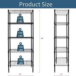 Shelving Metal Storage Unit, 5-Tier 24'' Steel Garage Utility Wire Shelving Unit, Adjustable 750Lbs Rust-Proof Storage Racks w/ Leveling Feet, NSF Certification Shelf for Kitchen Office Garage