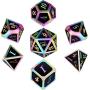 Polyhedral Metal Dices Set Zinc Alloy with Enamel Solid Metal for DND Game, Tabletop RPG, Dungeons and Dragons, Math Teaching, 7 Pieces Dice Set with Black Velvet Bag (Electrophoretic Colorful Black)