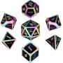 Polyhedral Metal Dices Set Zinc Alloy with Enamel Solid Metal for DND Game, Tabletop RPG, Dungeons and Dragons, Math Teaching, 7 Pieces Dice Set with Black Velvet Bag (Electrophoretic Colorful Black)