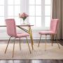 Art Leon Velvet Chairs, Mid Century Upholstered Kitchen Dining Chairs with Gold Metal Legs, Set of 2, Pink