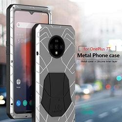 Cresee Oneplus 7T Case, Gorilla Glass Armor Aluminum Alloy Metal Cover Case,Rubber Bumper Military Shockproof Heavy Duty Protection Case for Oneplus 7T (Silver)