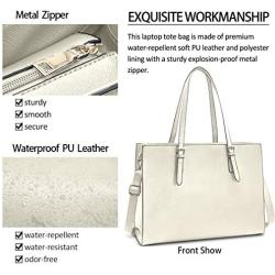 Laptop Bag for Women Waterproof Lightweight Leather 15.6 Inch Computer Tote Bag Business Office Briefcase Large Capacity Handbag Shoulder Bag Professional Office Work Bag Beige