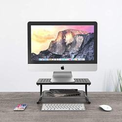 Monitor Riser Desktop Stand with Vented Metal and 2 Tier Desk Organizer Stand for Computer, Laptop, LED, LCD, OLED Flat Screen Display, iMac and Printer (STT001B) by WALI, Black, 1 Pack