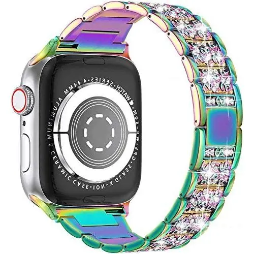 Compatible with Apple Watch Band 38mm 40mm 42mm 44mm SE Series 6 5 4 3 2 1,Replacement Bling Watch Band,Dressy Jewelry Metal Wristband Strap Diamond Rhinestone(Multi-Colored, 38/40mm) Compatible with Apple Watch Band 38mm 40mm 42mm 44mm SE Series 6 5 4 3 2 1,Replacement Bling Watch Band,Dressy Jewelry Metal Wristband Strap Diamond Rhinestone(Multi-Colored, 38/40mm)