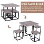HOMCOM 5 Piece Dining Room Table Chair Set Square Board Steel Space Saving with Stools, Natural Wood Color