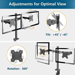 Dual Monitor Stand - Double Monitor Desk Stand Arm with C Clamp, Grommet Mounting Base for Two 13-27 Inch LCD Computer Screens - Holds up to 17.6lbs