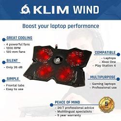 KLIM Wind Laptop Cooling Pad - Support 11 to 19 Inches Laptops, PS4 - [ 4 Fans ] - Light, Quiet Rapid Cooling Action - Ergonomic Ventilated Support - Gamer USB Slim Portable Gaming Stand - Black