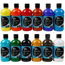 Mont Marte Signature Acrylic Color Paint Set, 12 x 16.9oz (500ml), Semi-Matte Finish, 12 Colors, Suitable for Canvas, Wood, Fabric, Leather, Cardboard, Paper, MDF and Crafts