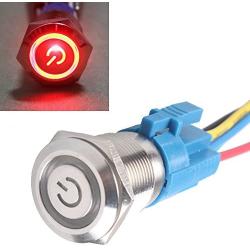 ESUPPORT 16mm 12V 3A Power Symbol Angel Eye Halo Car Red LED Light Metal Push Button Toggle Switch Socket Plug Wire