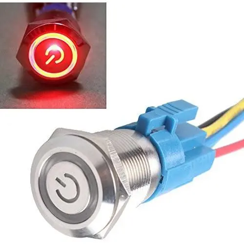ESUPPORT 16mm 12V 3A Power Symbol Angel Eye Halo Car Red LED Light Metal Push Button Toggle Switch Socket Plug Wire ESUPPORT 16mm 12V 3A Power Symbol Angel Eye Halo Car Red LED Light Metal Push Button Toggle Switch Socket Plug Wire