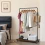 Tangkula Industrial Pipe Style Rolling Garment Rack Clothes Rack with Wood Shelf, Heavy Duty 2 in 1 Clothes Stand Rack with Lockable Casters, Anti-Slip Stoppers for Laundry Room (Black & Rustic Brown)