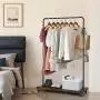 Tangkula Industrial Pipe Style Rolling Garment Rack Clothes Rack with Wood Shelf, Heavy Duty 2 in 1 Clothes Stand Rack with Lockable Casters, Anti-Slip Stoppers for Laundry Room (Black & Rustic Brown)