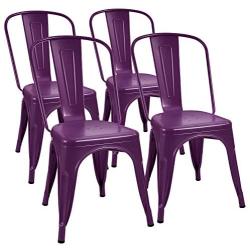 Furmax Metal Dining Chair Indoor-Outdoor Use Stackable Classic Trattoria Chair Chic Dining Bistro Cafe Side Metal Chairs Set of 4 (Purple)