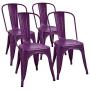 Furmax Metal Dining Chair Indoor-Outdoor Use Stackable Classic Trattoria Chair Chic Dining Bistro Cafe Side Metal Chairs Set of 4 (Purple)