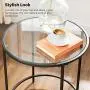VASAGLE Round Side Table, Glass End Table with Metal Frame, Small Coffee Accent Table, Bedside Table, Modern Style, for Living Room, Balcony, Bedroom, Black ULGT020B01 VASAGLE Round Side Table, Glass End Table with Metal Frame, Small Coffee Accent Table, Bedside Table, Modern Style, for Living Room, Balcony, Bedroom, Black ULGT020B01