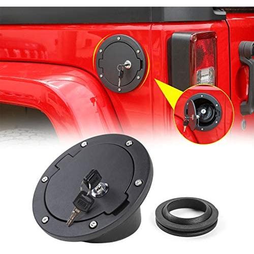 RT-TCZ Locking Gas Cap Cover Fuel Filler Tank Door Accessories for 2007-2017 Jeep Wrangler JK & Unlimited Sport Rubicon Sahara