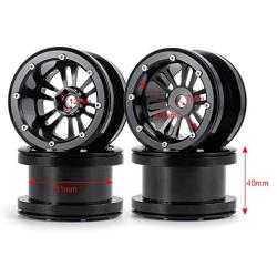 Que-T 4pcs/Set RC Beadlock Wheel Rims, 2.2'' Metal Wheel Hub for 1/10 Axial Wraith TRX4 D90 SCX10 Car (Black)