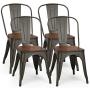 COSTWAY 18 Inch Dining Chair Set of 4, Industrial Vintage Stackable Metal Chairs, Counter Bar Chairs with High Backrest, Wood Seat, for Home, Kitchen and Cafe Bar Use