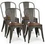 COSTWAY 18 Inch Dining Chair Set of 4, Industrial Vintage Stackable Metal Chairs, Counter Bar Chairs with High Backrest, Wood Seat, for Home, Kitchen and Cafe Bar Use COSTWAY 18 Inch Dining Chair Set of 4, Industrial Vintage Stackable Metal Chairs, Counter Bar Chairs with High Backrest, Wood Seat, for Home, Kitchen and Cafe Bar Use