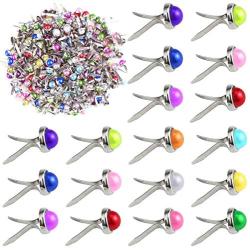 Yexpress 200 Pieces 6 x 13mm Mixed Colors Pearl Mini Brads Round Paper Fasteners Brass Pastel Metal Brads for Scrapbooking Crafts DIY Paper