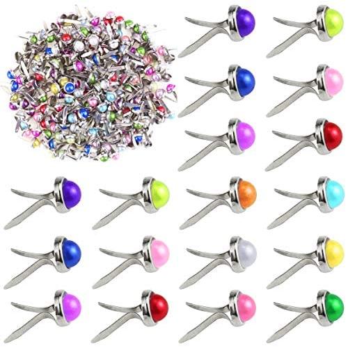 Yexpress 200 Pieces 6 x 13mm Mixed Colors Pearl Mini Brads Round Paper Fasteners Brass Pastel Metal Brads for Scrapbooking Crafts DIY Paper