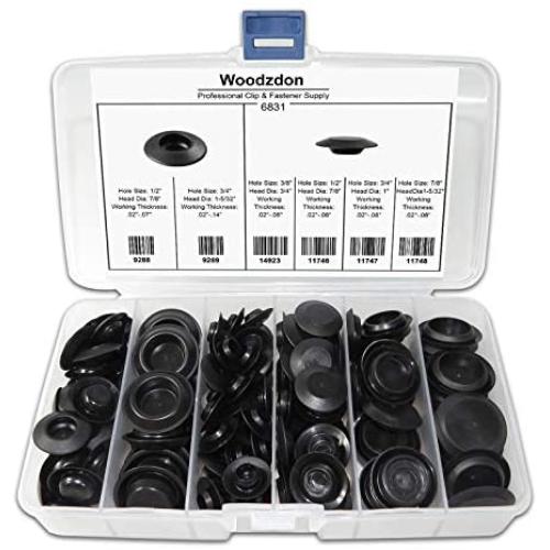 Woodzdon 141 Pcs Plugs in Box Auto Body Black Plastic Hole Plug Button and Flush Mount Sheet Metal Plug Assortment Kit Assorted Set Replacement for Auveco A6831 fits for GM for Ford for Chrysler