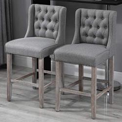 HOMCOM 40'' Tufted Wingback Counter Height Armless Bar Stool Dining Chair Set of 2, Grey