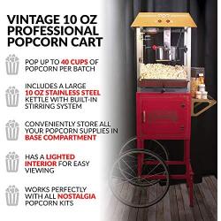 Nostalgia Vintage 10-Ounce Professional Popcorn and Concession Cart | 59'' Tall, Makes 40 Cups of Popcorn, Kernel Measuring Cup, Oil Measuring Spoon & Scoop | Red (CCP1000RED)