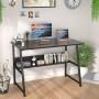 Homfio Computer Desks for Home Office 39” Modern Sturdy Writing Desk with Bookshelf Study Table Desk with Metal Legs Industrial Tiny Table for Small Space, Black