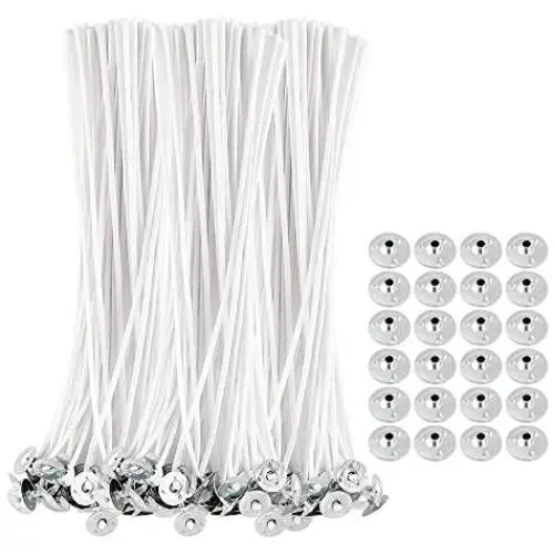 【Premium】100 Pcs 8 inch Candle Wick, Natural Cotton Low Smoke Candle Wick with 50 Metal Tabs for Soy Beeswax Candle Making 【Premium】100 Pcs 8 inch Candle Wick, Natural Cotton Low Smoke Candle Wick with 50 Metal Tabs for Soy Beeswax Candle Making