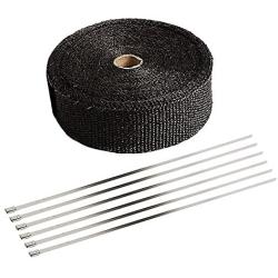 SunplusTrade 2'' x 50 Black Exhaust Heat Wrap Roll for Motorcycle Fiberglass Heat Shield Tape with Stainless Ties