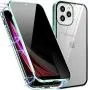 Privacy Magnetic Cases for iPhone 7/8, Anti Peeping Clear Double Sided Tempered Glass Metal Bumper Frame Full Protective Phone Case for iPhone 7/8 (Green)