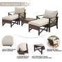 Festival Depot 5 Pieces Patio Outdoor Conversation Brown Wicker Rattan Chairs Cushions Ottomans Set Coffee Square Table Black Classic Metal Frame Furniture Garden Bistro Seating Thick Soft Cushions