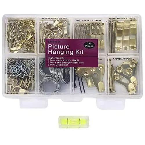 Picture Hangers, Quality Picture Hanging Kit, 225pcs Heavy Duty Frame Hooks Hardware with Nails, Hanging Wire, Screw Eyes, D Ring and Sawtooth for Wall Mounting Picture Hangers, Quality Picture Hanging Kit, 225pcs Heavy Duty Frame Hooks Hardware with Nails, Hanging Wire, Screw Eyes, D Ring and Sawtooth for Wall Mounting