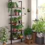 HOMFA 5-Tier Industrial Ladder Shelf Against The Wall, 72.6 Inches Display Storage Rack Plant Flower Stand Utility Organizer Bookshelf Wood Look Accent Metal Frame Furniture Home Office