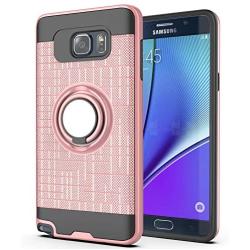 Note 5 case Galaxy Note 5 Case with HD Screen Protector,Ymhxcy 360 Degree Rotating Ring & Bracket Rubber Dual Layer Shock Bumper Resistant Back Cover for Samsung Galaxy Note 5-ZH Rose Gold