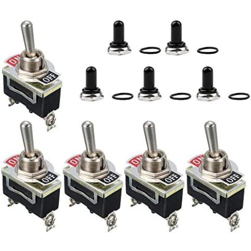 E Support Heavy Duty 20A 125V 15A 250V SPST 2 Terminal Pin ON/OFF Rocker Toggle Switch Metal Bat Waterproof Boot Cap Cover Black Pack of 5