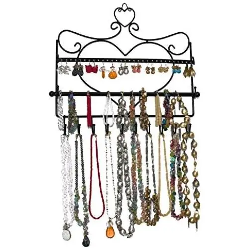 ARAD Metal Wall Mount Heart Shaped Jewelry Display Rack-Necklaces, Earrings, Bracelets-Black ARAD Metal Wall Mount Heart Shaped Jewelry Display Rack-Necklaces, Earrings, Bracelets-Black