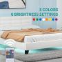 LAGRIMA Full Size LED Bed / Modern Upholstered Faux Leather Bed with 8 Color Changing LED Light / 2.8-Inch Solid Wooden Slats Support / White, Full