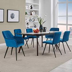 Duhome Upholstered Velvet Dining Chairs Reception Chairs, Tufted Accent Living Room Chairs with Metal Legs for Living Room/Kitchen/Vanity Set of 4 Blue