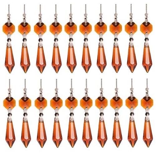 longsheng 20pcs Amber Crystal Chandelier Icicle Prisms Lamp Candelabra Replacement Parts with Octagon Beads,DIY Crystal Curtain Pendants 38mm