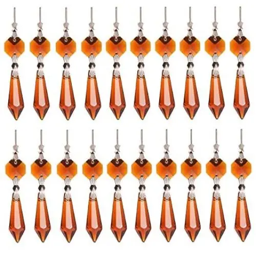 longsheng 20pcs Amber Crystal Chandelier Icicle Prisms Lamp Candelabra Replacement Parts with Octagon Beads,DIY Crystal Curtain Pendants 38mm