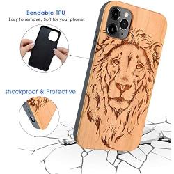 iProductsUS Wood Phone Case Compatible with iPhone 11, Cool Lion Engraved in USA, Metal Plate Built-in, TPU Bumper Protective Cover (6.1 inch)