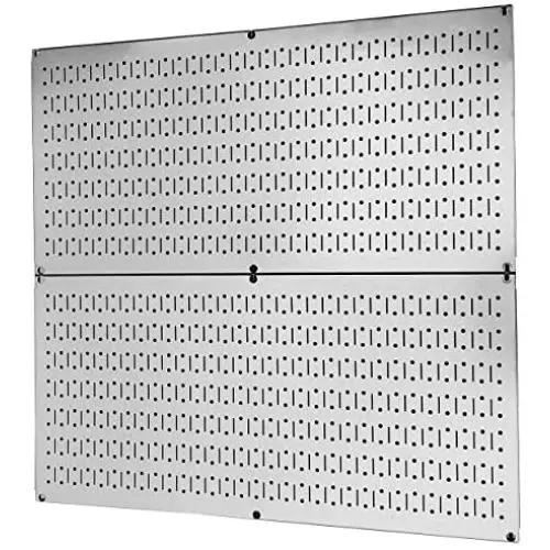 Pegboard Rack Wall Control Garage Storage Galvanized Steel Horizontal Pegboard Pack - Two 32-Inch x 16-Inch Shiny Metallic Metal Peg Board Tool Organization Panels Pegboard Rack Wall Control Garage Storage Galvanized Steel Horizontal Pegboard Pack - Two 32-Inch x 16-Inch Shiny Metallic Metal Peg Board Tool Organization Panels