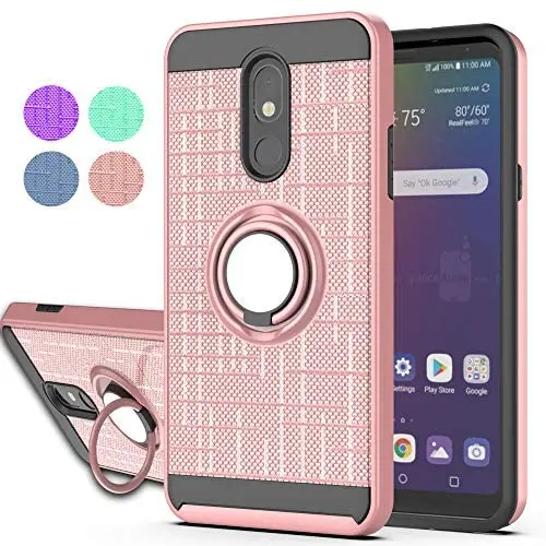 YmhxcY Compatible for LG Stylo 5 / LG Stylo 5 Plus/LG Stylo 5V / LG Stylo 5X Case,360 Degree Rotating Ring & Bracket Dual Layer Shock Bumper Cover for LG Stylo 5-ZH Rose Gold